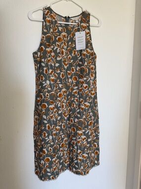 NWT Garnet Hill 100% linen dress brown floral summer dress